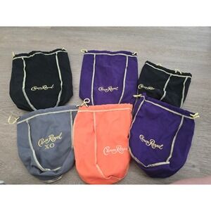 Crown Royal Drawstring Bag Lot of 6 Purple Black Grey XO Peach Orange Pouches